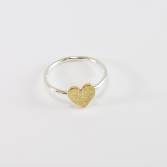 handmade Jewelry - Handmade Sterling Silver Ring Brass Heart Size 8 Mixed Metal Minimalist